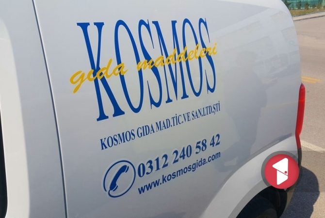 Kosmos Gıda Fiat Fiorino araç kaplama yandan görünüm.